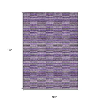 10' X 14' Purple And Lavender Striped Washable Indoor Outdoor Area Rug