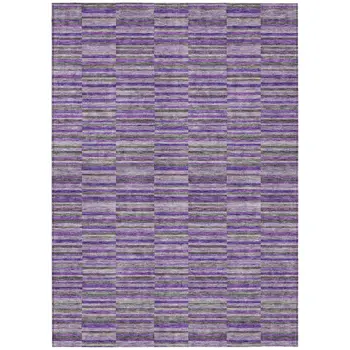 10' X 14' Purple And Lavender Striped Washable Indoor Outdoor Area Rug
