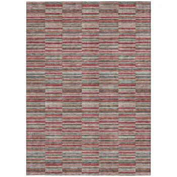 3' X 5' Red Beige And Copper Striped Washable Indoor Outdoor Area Rug