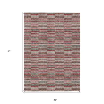 3' X 5' Red Beige And Copper Striped Washable Indoor Outdoor Area Rug