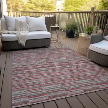 3' X 5' Red Beige And Copper Striped Washable Indoor Outdoor Area Rug