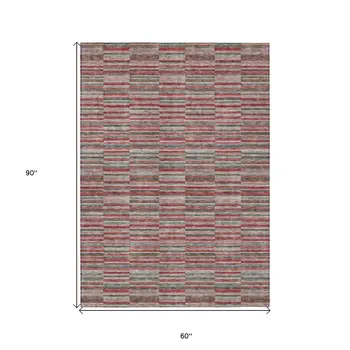 5' X 8' Red Beige And Copper Striped Washable Indoor Outdoor Area Rug