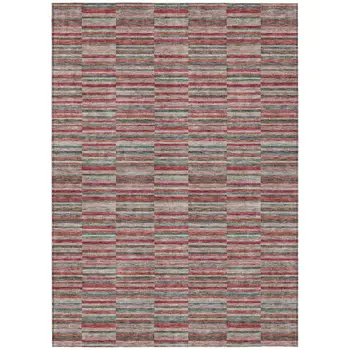 8' X 10' Red Beige And Copper Striped Washable Indoor Outdoor Area Rug