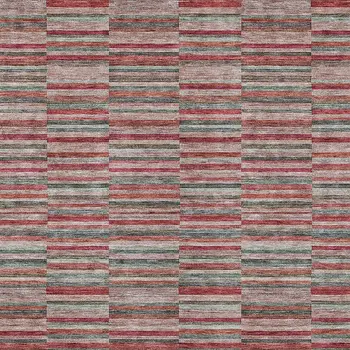 9' X 12' Red Beige And Copper Striped Washable Indoor Outdoor Area Rug