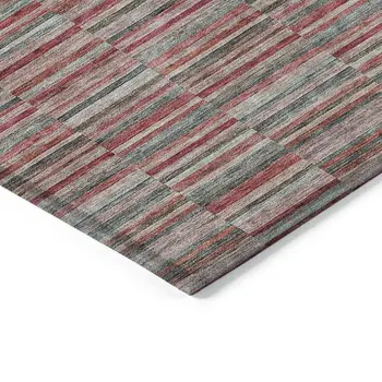 10' X 14' Red Beige And Copper Striped Washable Indoor Outdoor Area Rug