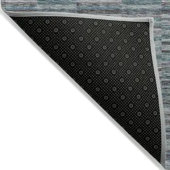 8' X 10' Teal Blue Aqua And Gray Striped Washable Indoor Outdoor Area Rug