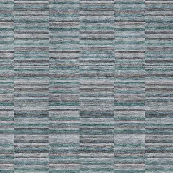 9' X 12' Teal Blue Aqua And Gray Striped Washable Indoor Outdoor Area Rug