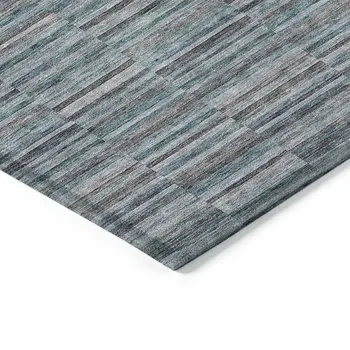 10' X 14' Teal Blue Aqua And Gray Striped Washable Indoor Outdoor Area Rug