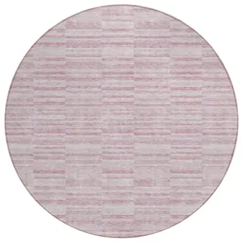 8' Blush Pink And Beige Round Striped Washable Indoor Outdoor Area Rug