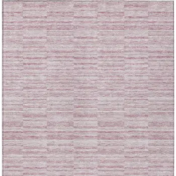 8' X 10' Blush Pink And Beige Striped Washable Indoor Outdoor Area Rug