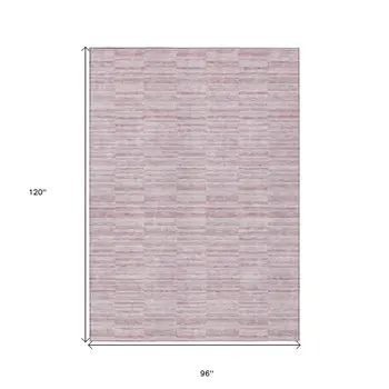 8' X 10' Blush Pink And Beige Striped Washable Indoor Outdoor Area Rug