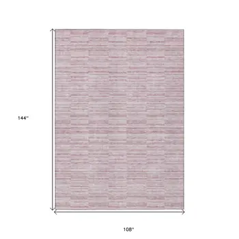 9' X 12' Blush Pink And Beige Striped Washable Indoor Outdoor Area Rug