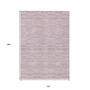 10' X 14' Blush Pink And Beige Striped Washable Indoor Outdoor Area Rug