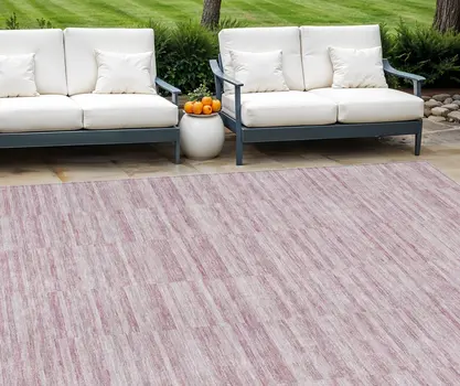 10' X 14' Blush Pink And Beige Striped Washable Indoor Outdoor Area Rug