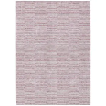 10' X 14' Blush Pink And Beige Striped Washable Indoor Outdoor Area Rug