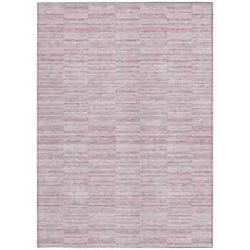 10' X 14' Blush Pink And Beige Striped Washable Indoor Outdoor Area Rug