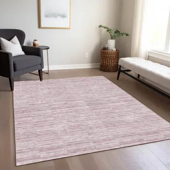 10' X 14' Blush Pink And Beige Striped Washable Indoor Outdoor Area Rug