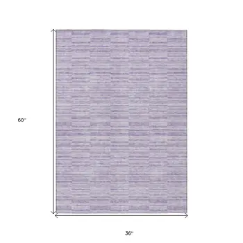 3' X 5' Plum And Purple Striped Washable Indoor Outdoor Area Rug