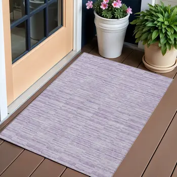 3' X 5' Plum And Purple Striped Washable Indoor Outdoor Area Rug