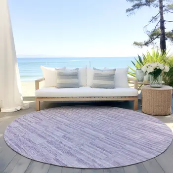 8' Plum And Purple Round Striped Washable Indoor Outdoor Area Rug