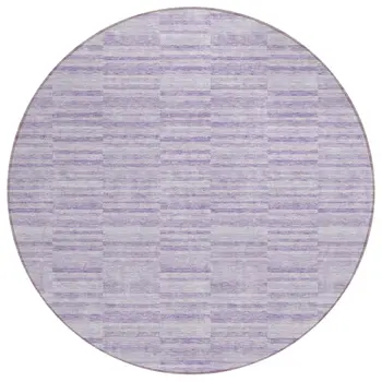 8' Plum And Purple Round Striped Washable Indoor Outdoor Area Rug