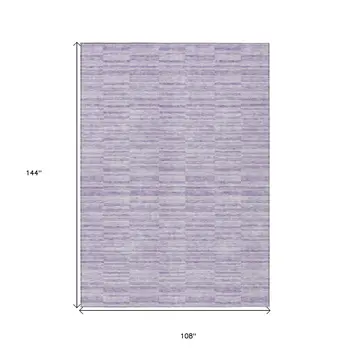 9' X 12' Plum And Purple Striped Washable Indoor Outdoor Area Rug