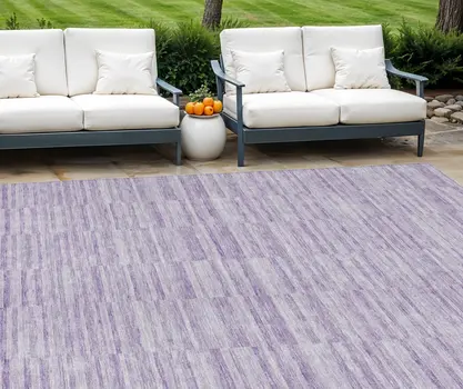 9' X 12' Plum And Purple Striped Washable Indoor Outdoor Area Rug