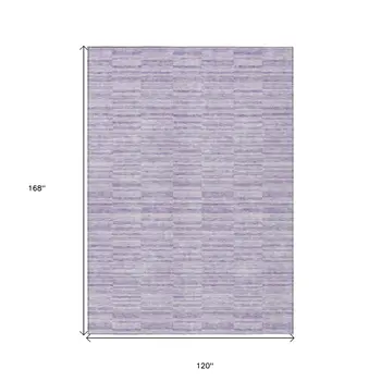 10' X 14' Plum And Purple Striped Washable Indoor Outdoor Area Rug