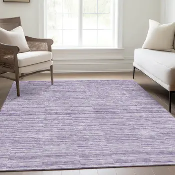10' X 14' Plum And Purple Striped Washable Indoor Outdoor Area Rug