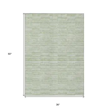 3' X 5' Sage And Green Striped Washable Indoor Outdoor Area Rug