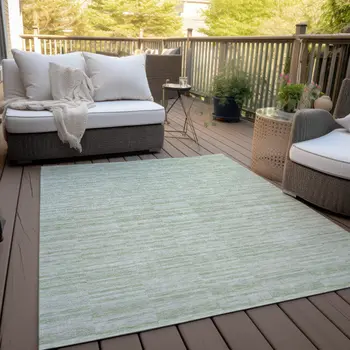 3' X 5' Sage And Green Striped Washable Indoor Outdoor Area Rug
