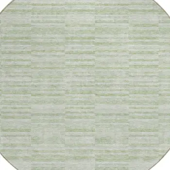 8' Sage And Green Round Striped Washable Indoor Outdoor Area Rug