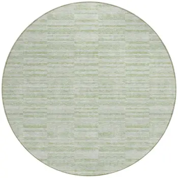 8' Sage And Green Round Striped Washable Indoor Outdoor Area Rug