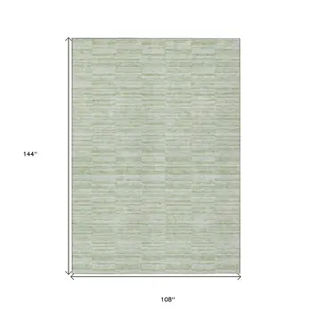 9' X 12' Sage And Green Striped Washable Indoor Outdoor Area Rug