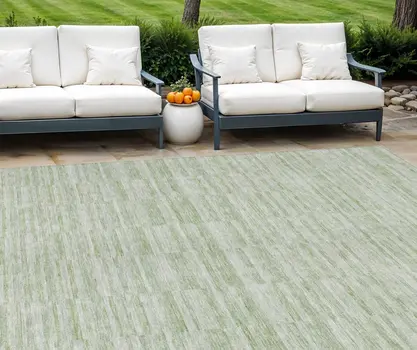 9' X 12' Sage And Green Striped Washable Indoor Outdoor Area Rug