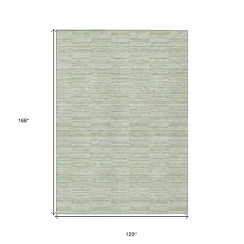 10' X 14' Sage And Green Striped Washable Indoor Outdoor Area Rug