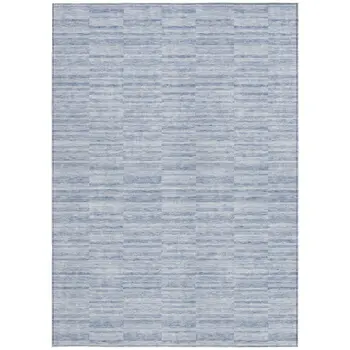 3' X 5' Sky Blue And Denim Blue Striped Washable Indoor Outdoor Area Rug