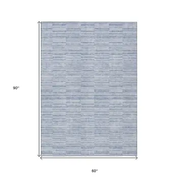5' X 8' Sky Blue And Denim Blue Striped Washable Indoor Outdoor Area Rug