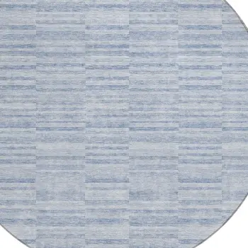 8' Sky Blue And Denim Blue Round Striped Washable Indoor Outdoor Area Rug