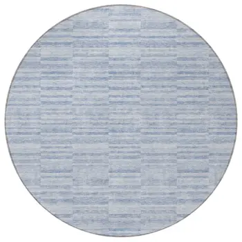 8' Sky Blue And Denim Blue Round Striped Washable Indoor Outdoor Area Rug