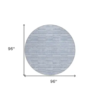 8' Sky Blue And Denim Blue Round Striped Washable Indoor Outdoor Area Rug