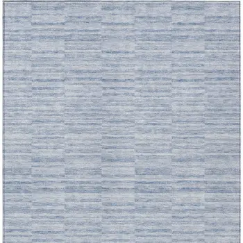 9' X 12' Sky Blue And Denim Blue Striped Washable Indoor Outdoor Area Rug