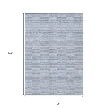 9' X 12' Sky Blue And Denim Blue Striped Washable Indoor Outdoor Area Rug