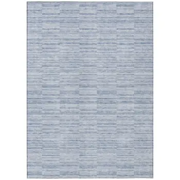 9' X 12' Sky Blue And Denim Blue Striped Washable Indoor Outdoor Area Rug