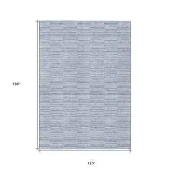 10' X 14' Sky Blue And Denim Blue Striped Washable Indoor Outdoor Area Rug