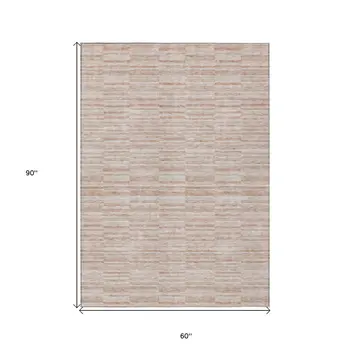 5' X 8' Salmon Copper And Beige Striped Washable Indoor Outdoor Area Rug
