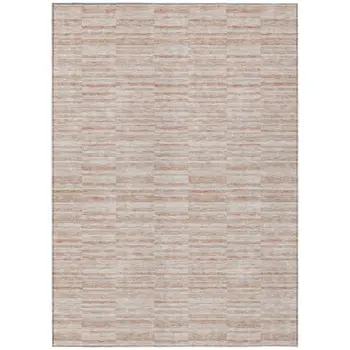 5' X 8' Salmon Copper And Beige Striped Washable Indoor Outdoor Area Rug