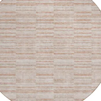 8' Salmon Copper And Beige Round Striped Washable Indoor Outdoor Area Rug