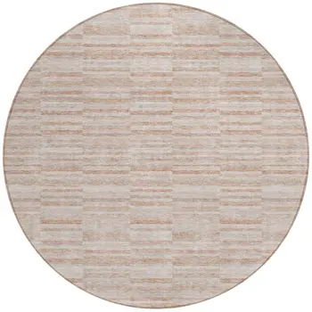 8' Salmon Copper And Beige Round Striped Washable Indoor Outdoor Area Rug
