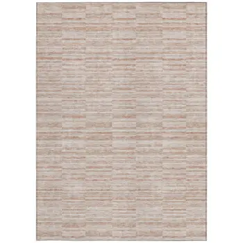 8' X 10' Salmon Copper And Beige Striped Washable Indoor Outdoor Area Rug